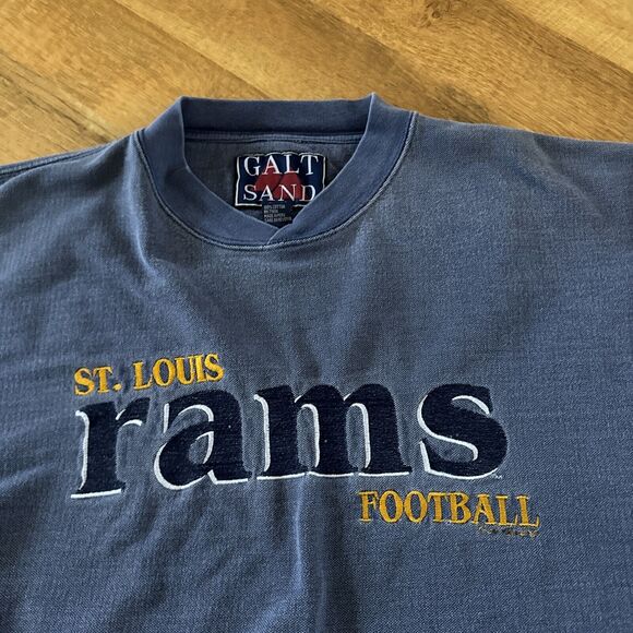 Vtg 90s Y2K St Louis Rams Football FADED Distressed Blue Galt Sand Sweatshirt XL - Picture 2 of 11